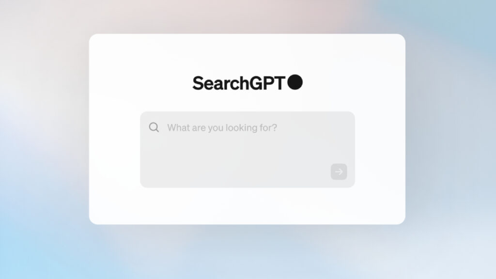 SearchGPT interface showing an AI-driven search experience with concise, relevant answers and highlighted keywords, representing advancements in AI-powered search technology.