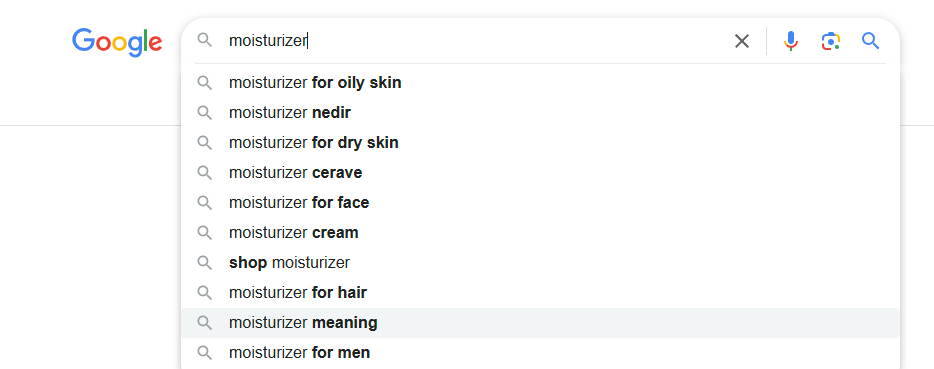 Keyword example in Google Search results showing targeted query.