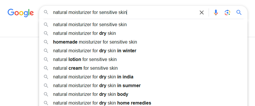 Keyword phrase example in Google Search results for specific queries.